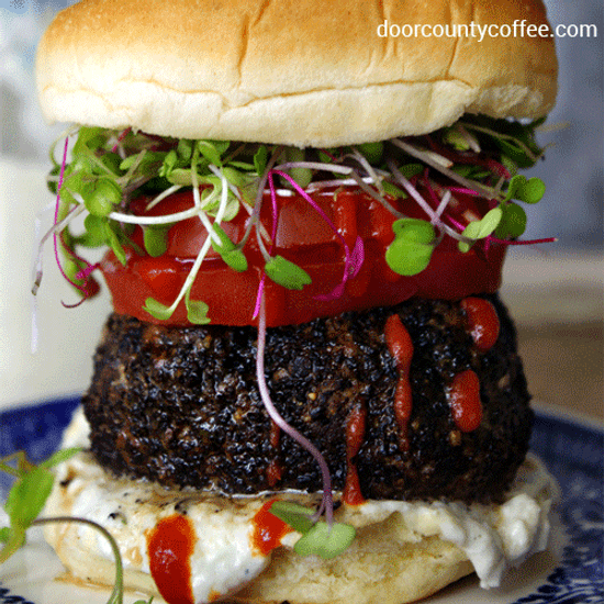 Coffee Rubbed Burger with Microgreens