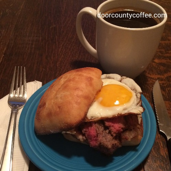 Door County Coffee Rubbed "Wake Me Up Steak and Egg Sandwich"