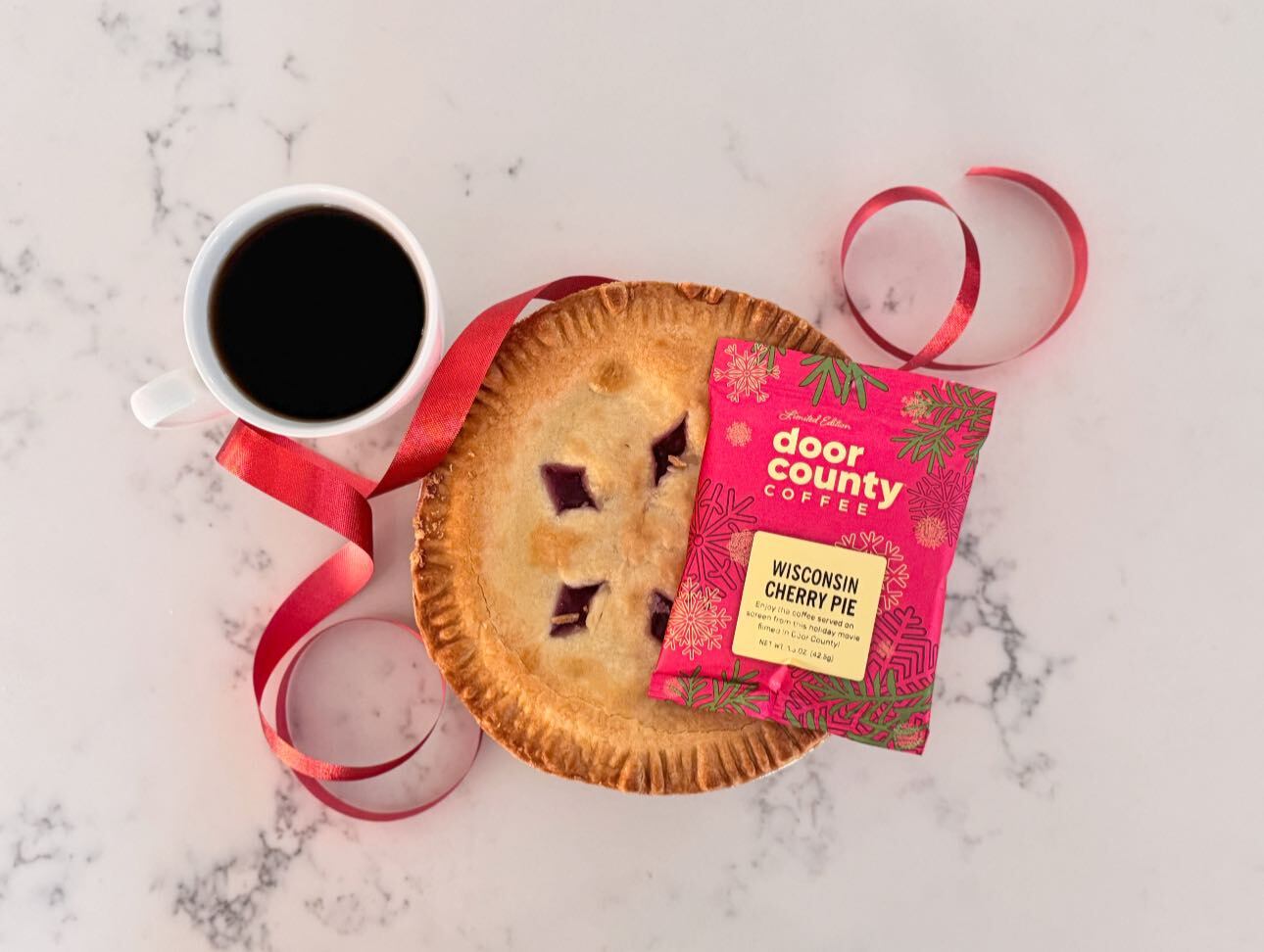 SPICED APPLE PIE COFFEE BAG ON A COUNTER 