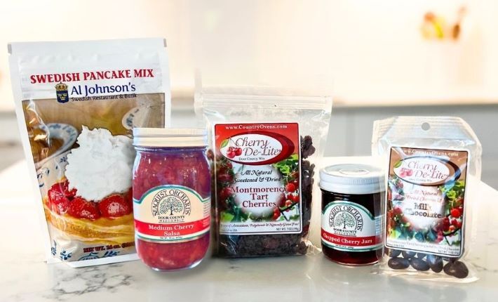 an arrangement of artisanal packaged food items on countertop