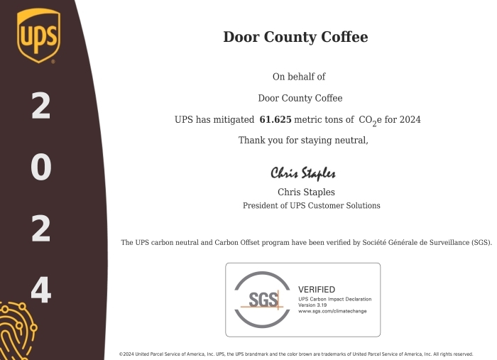 CN 2024 Certificate for Door County Coffee