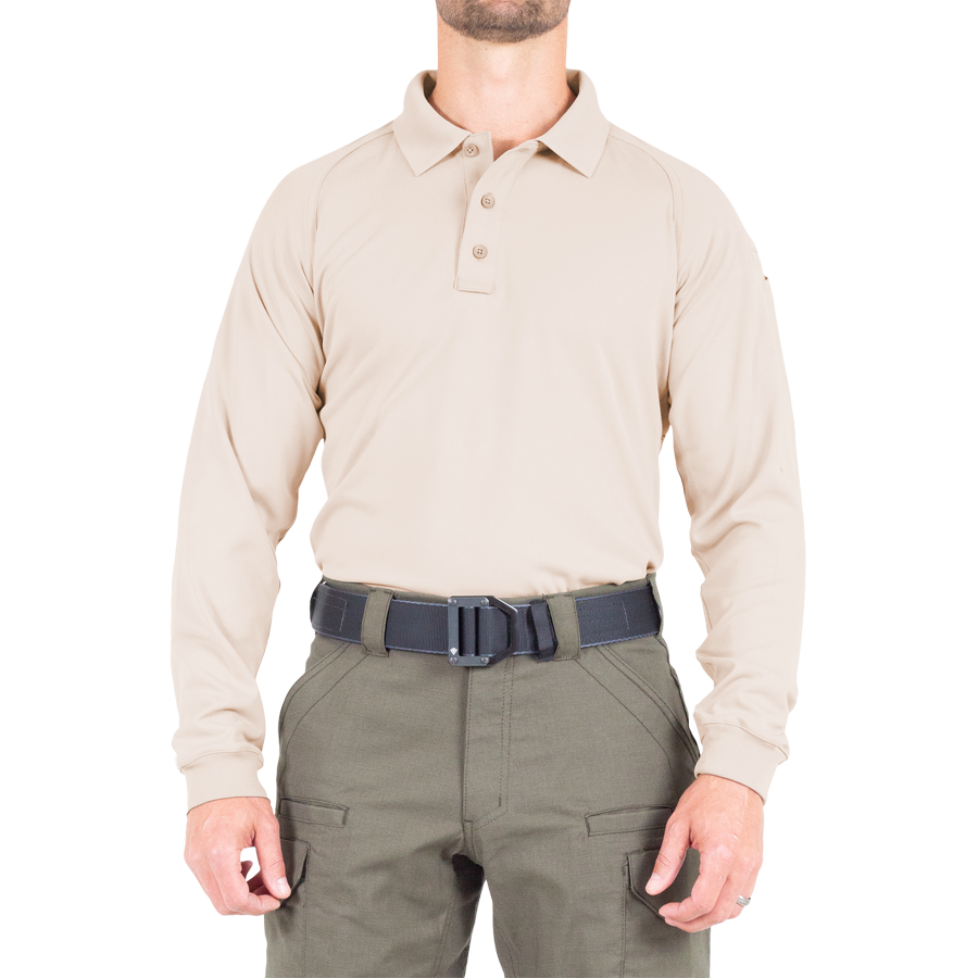 Men's Performance Long Sleeve Polo - Khaki