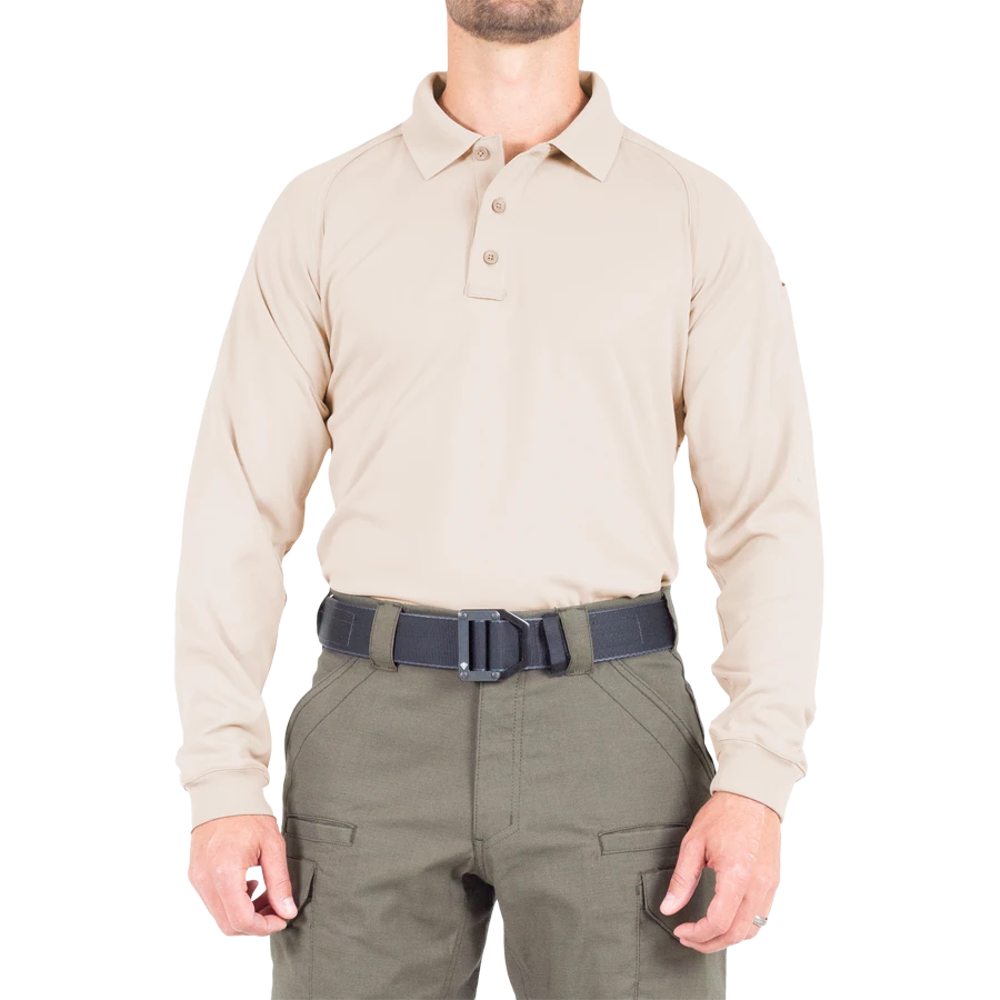 Men's Performance Long Sleeve Polo - Khaki