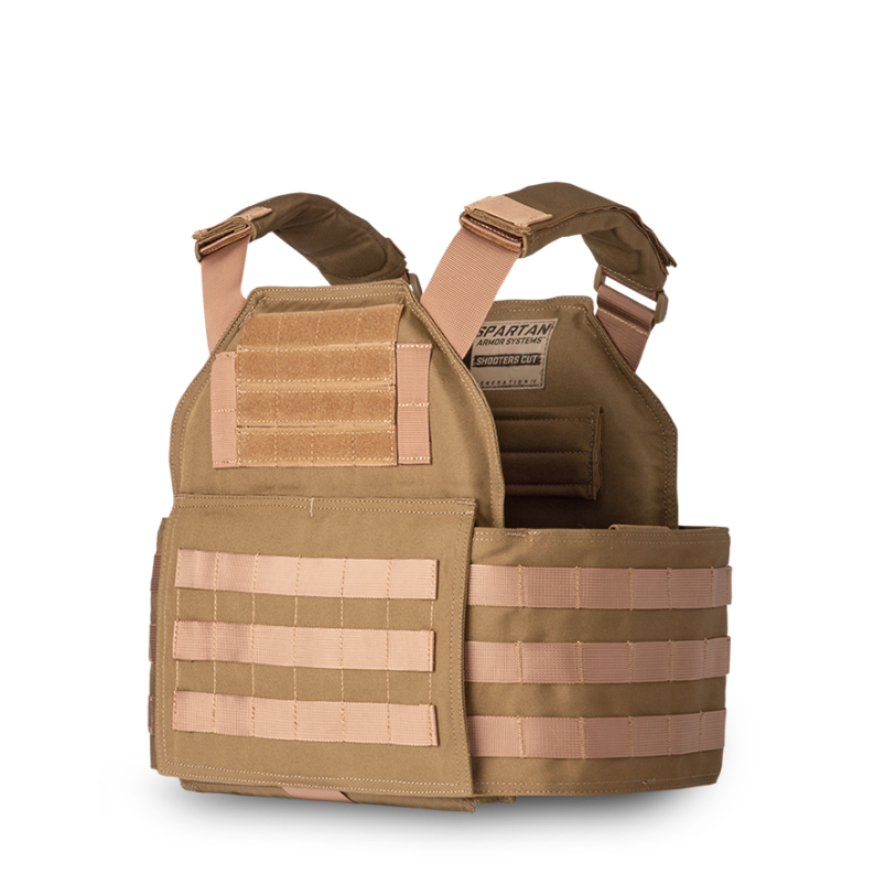 Spartan Shooters Plate Carrier - Coyote Brown (Facing Left)