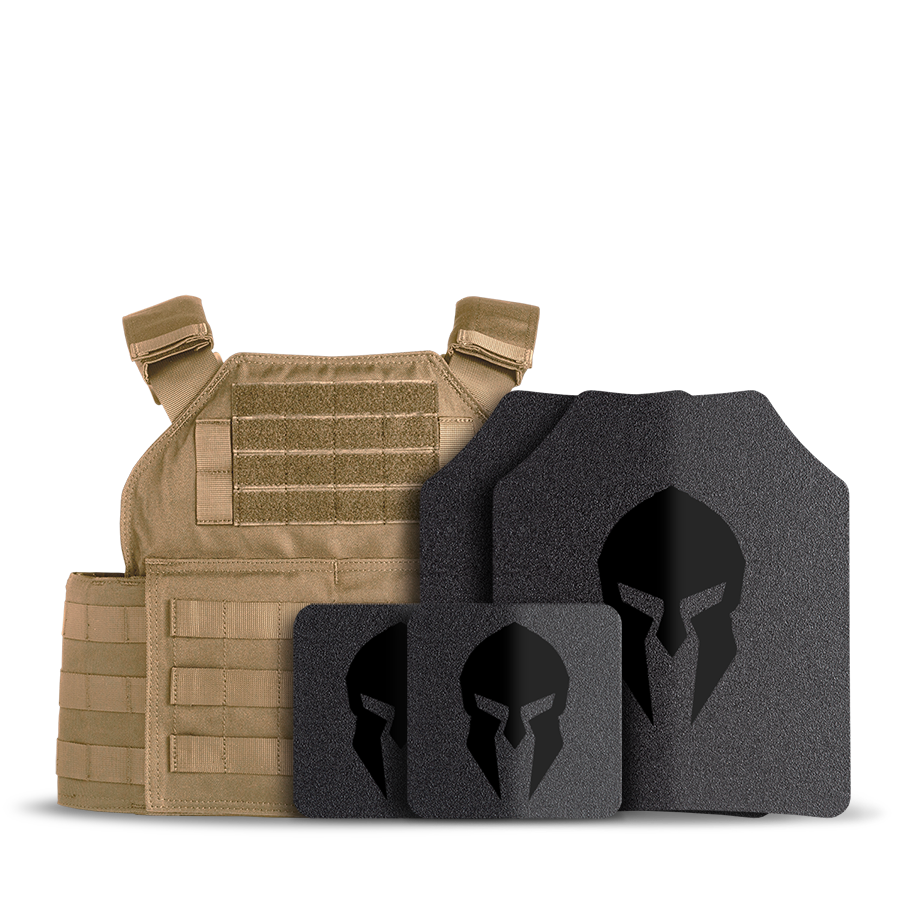 Spartan® Omega® AR500 Steel Body Armor and Spartan Shooters Cut Plate Carrier Package - Coyote Brown