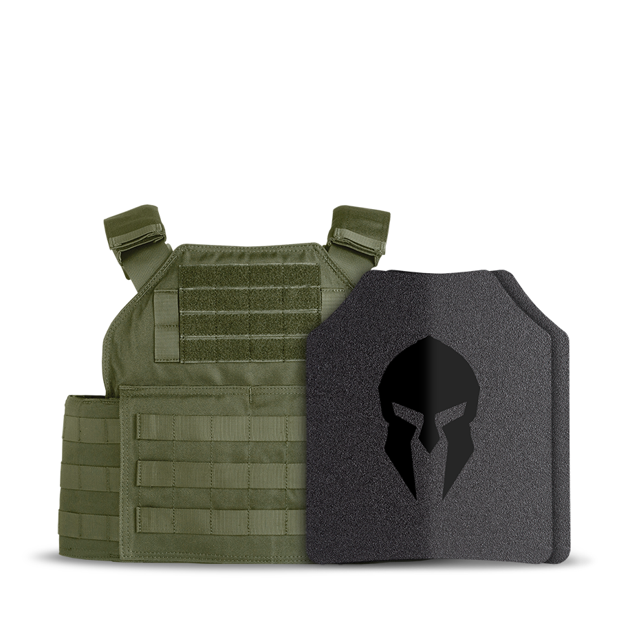 Spartan® Omega® AR500 Steel Body Armor and Spartan Shooters Cut Plate Carrier Package - Spartan Green