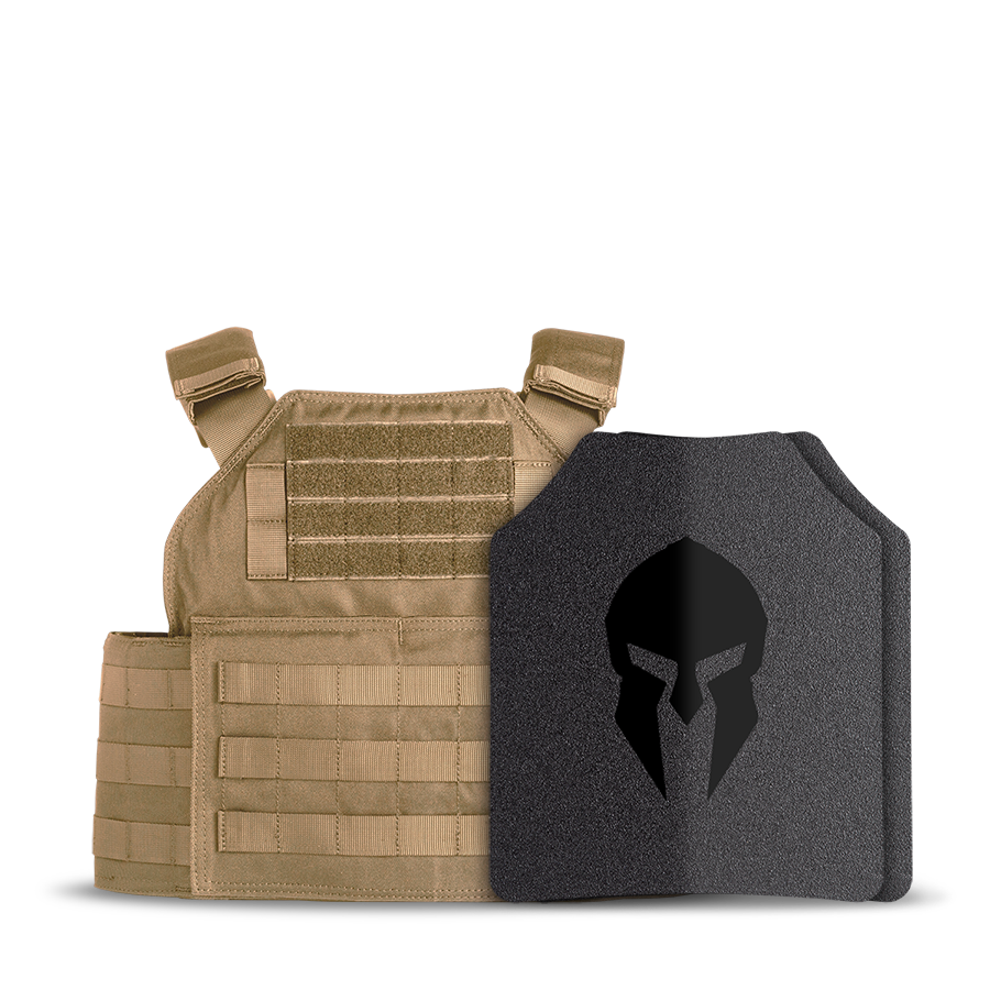 Spartan® Omega® AR500 Steel Body Armor and Spartan Shooters Cut Plate Carrier Package - Coyote Brown