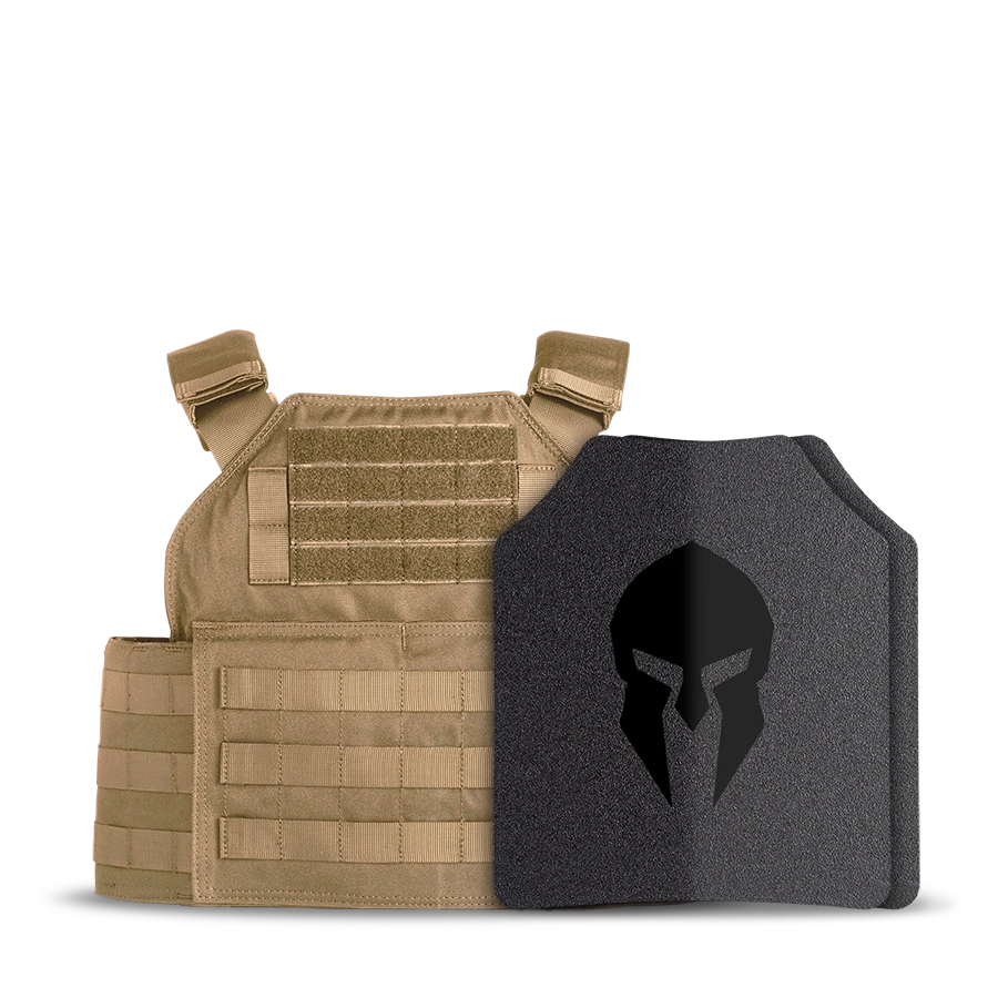 Spartan® Omega® AR500 Steel Body Armor and Spartan Shooters Cut Plate Carrier Package - Coyote Brown