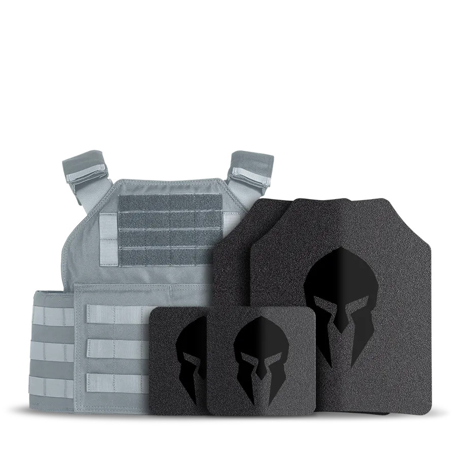 Spartan® Omega® AR500 Steel Body Armor and Spartan Shooters Cut Plate Carrier Package - Grey