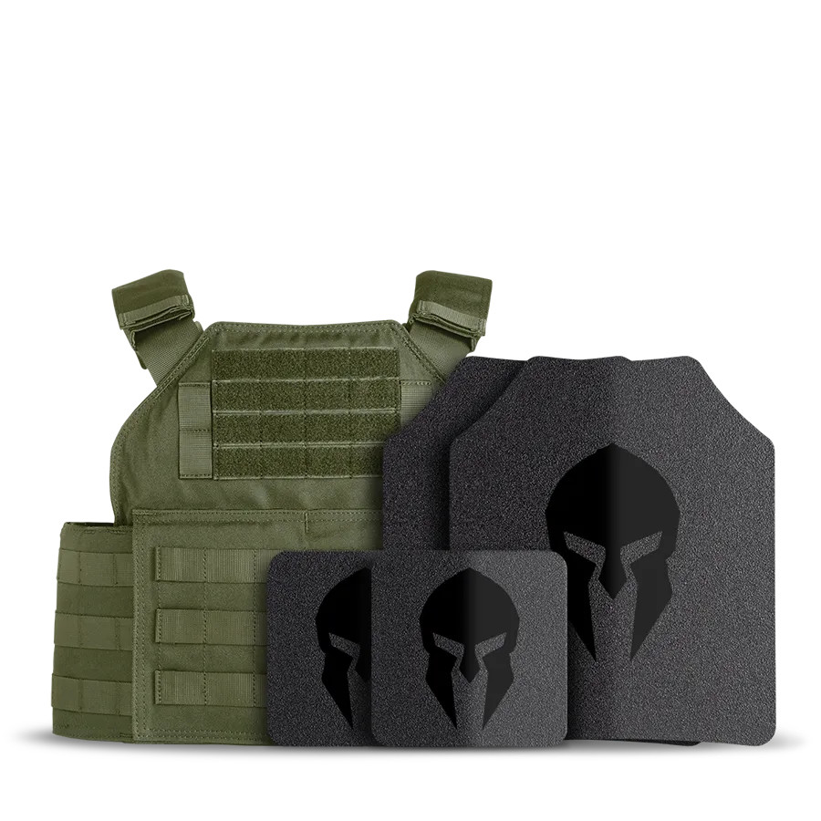 Spartan® Omega® AR500 Steel Body Armor and Spartan Shooters Cut Plate Carrier Package - Spartan Green
