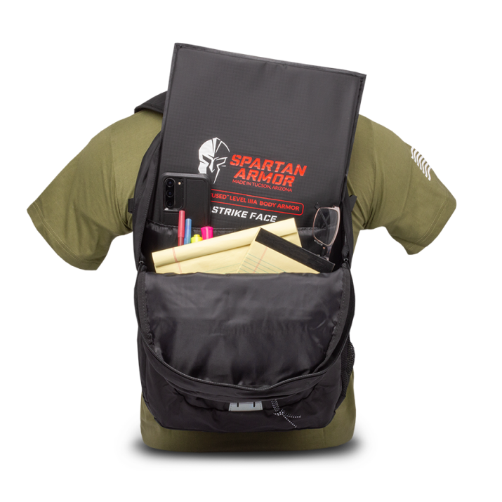Flexed Fused Core™ Backpack Armor Panel on Mannequin with School Accessories