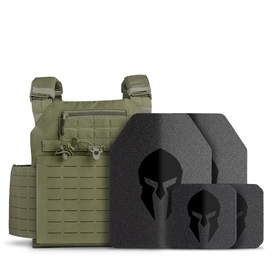 NIJ Certified Package - AR550 Medium ESAPI Steel Body Armor with Achilles Laser Cut Plate Carrier and AR550 Side Plates Full Coat of Ecapsaloc™ - OD Green