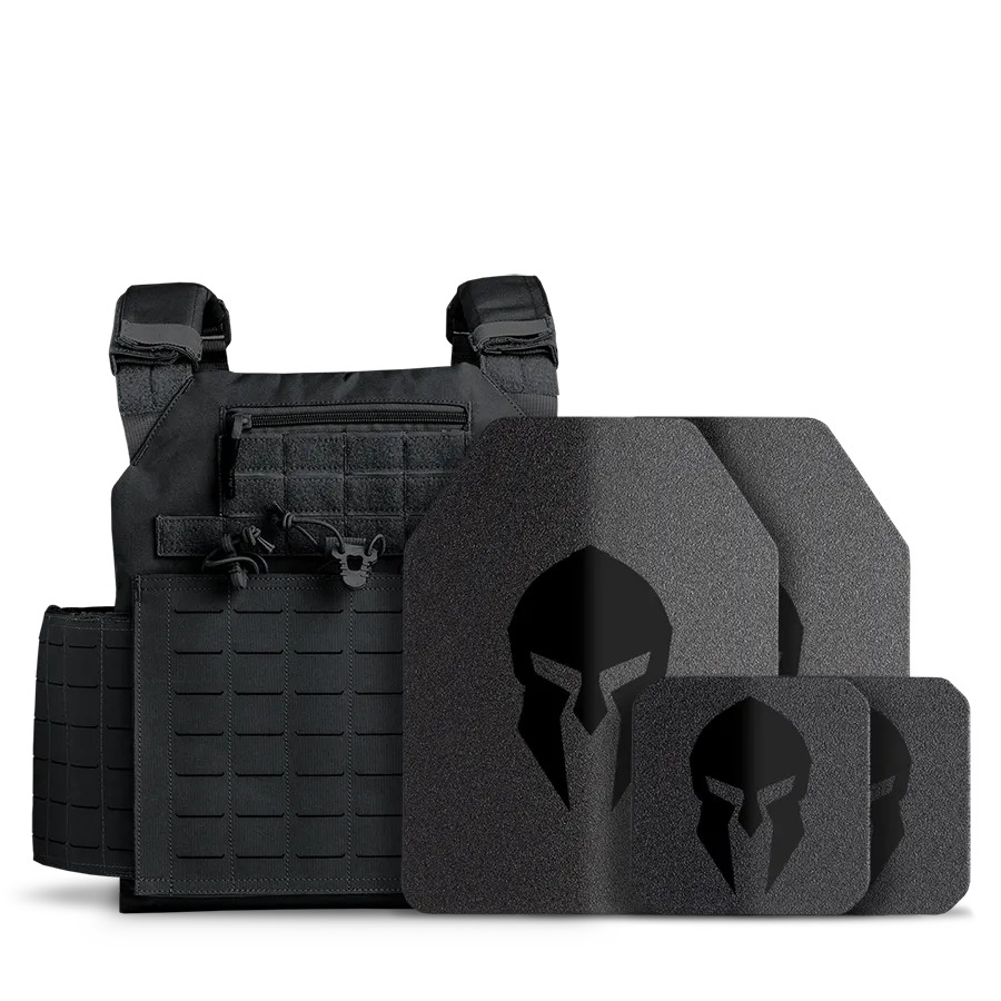 NIJ Certified Package - AR550 Medium ESAPI Steel Body Armor with Achilles Laser Cut Plate Carrier and AR550 Side Plates Full Coat of Ecapsaloc™ - Black