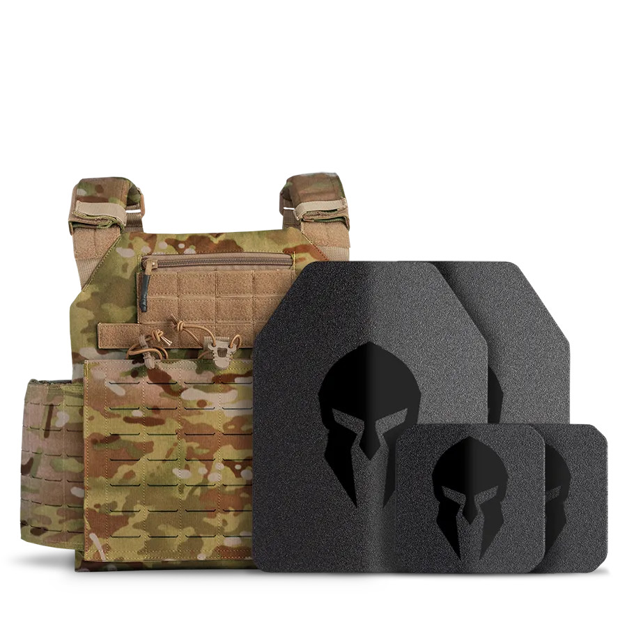 NIJ Certified Package - AR550 Medium ESAPI Steel Body Armor with Achilles Laser Cut Plate Carrier and AR550 Side Plates Full Coat of Ecapsaloc™ - MultiCam®
