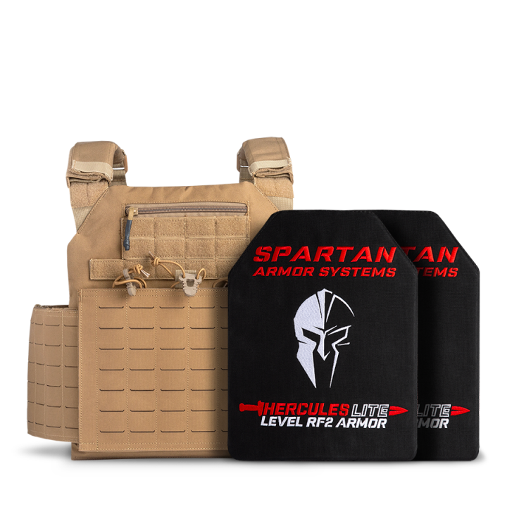 Hercules Lite RF2/III+ Ceramic Body Armor and Achilles Plate Carrier Package - Coyote Brown