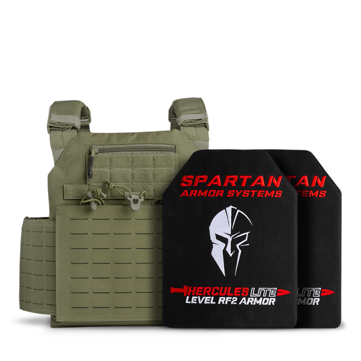 Hercules Lite RF2/III+ Ceramic Body Armor and Achilles Plate Carrier Package - OD Green