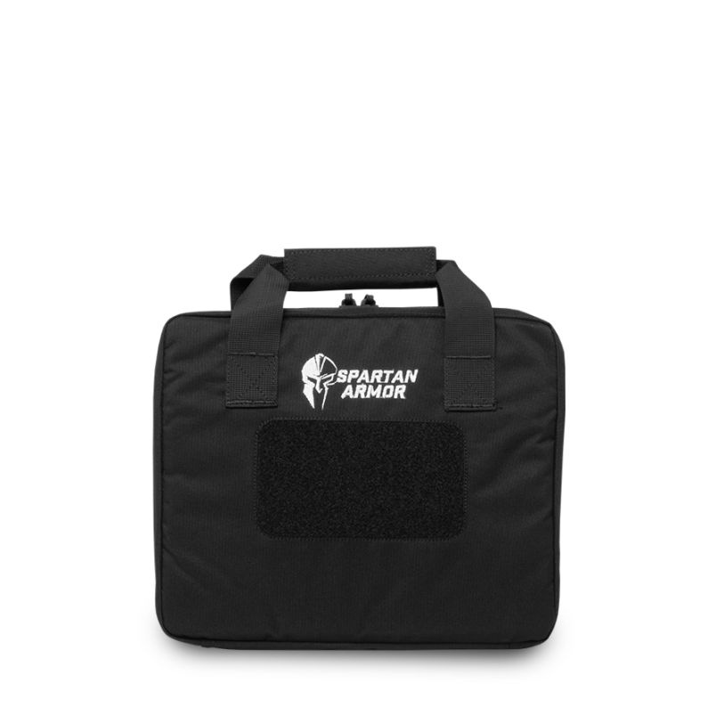 Single Pistol Case with Spartan Helmet (White) Embroidery - Black Case
