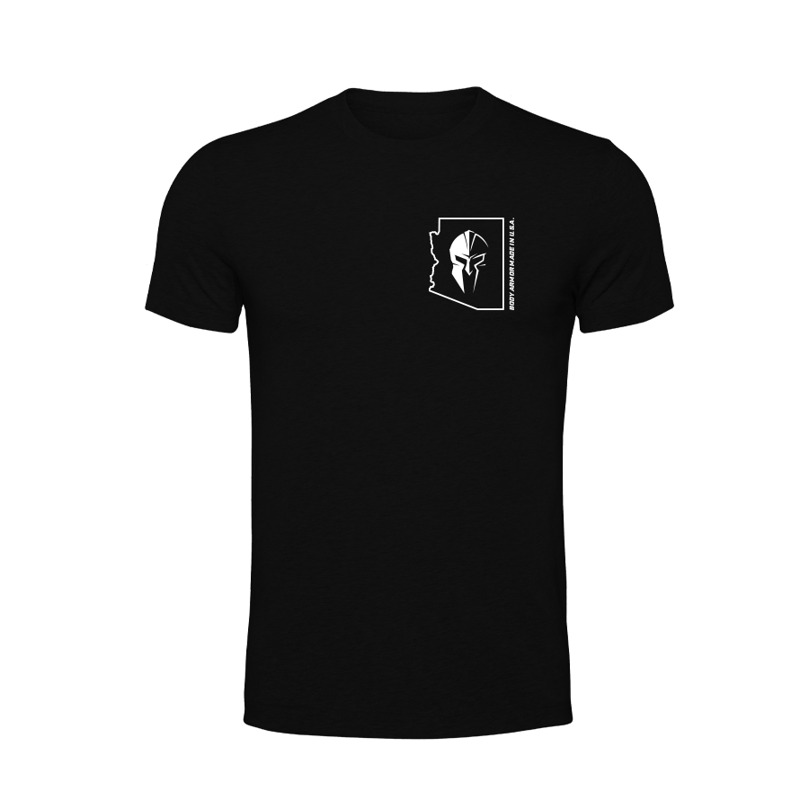 Spartan Armor Systems® Red Spartan Flag T-Shirt Black (Front)
