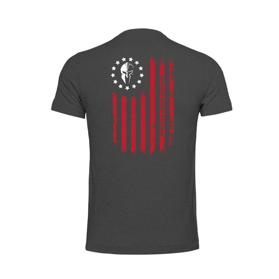 Spartan Armor Systems® Red Spartan Flag T-Shirt Dark Gray (Back)