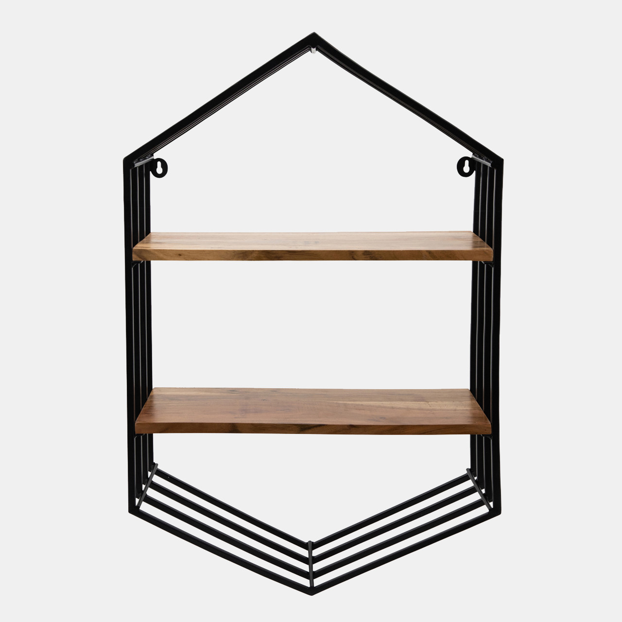 Metal/wood 20" Hexagon Mirrored Wall Shelf, Black Sagebrook Home