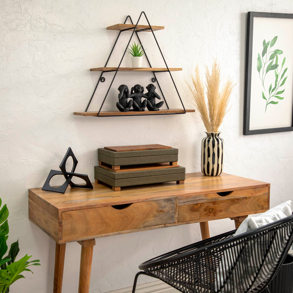 Metal/wood 20" Triangle Wall Shelf, Brown Sagebrook Home