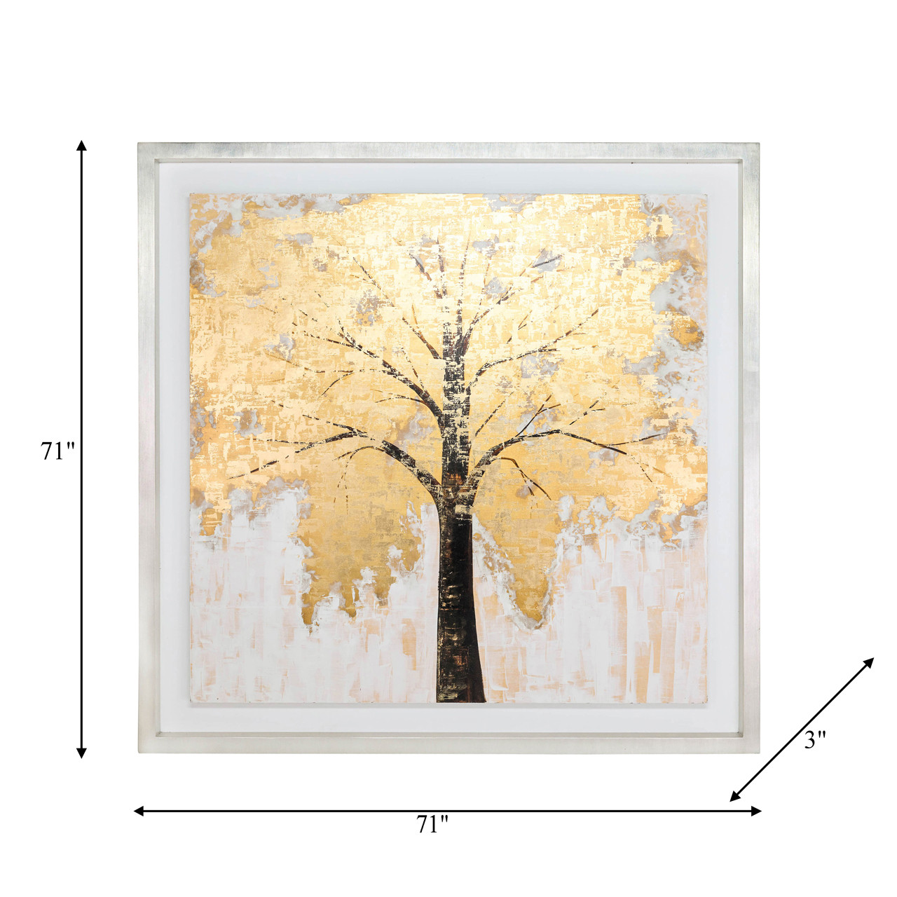 70225#71x71, Hand Painted Autumn Gold Leaf Tree