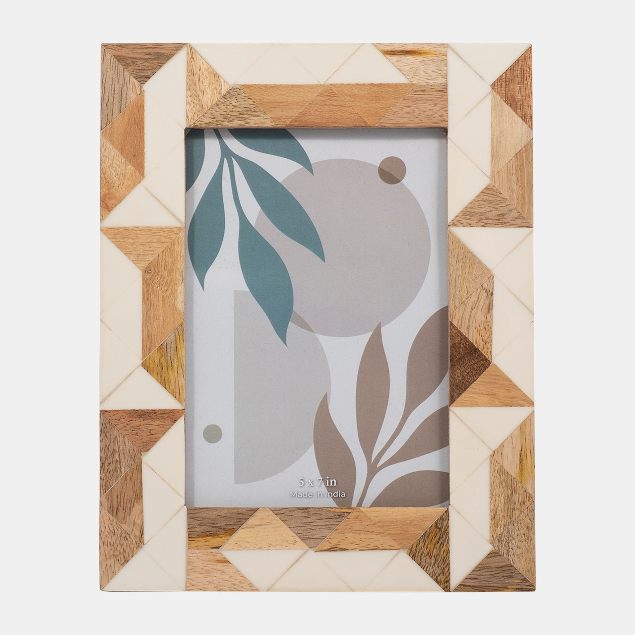 petal額縁セット Resin, 5x7 Wood & White Geometric Photo Frame, Whi