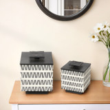 EV19279#S/2 7/10" Gobiel Black & White Resin Boxes