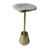 EV19334-02#27" Reykur Tall Raw Agate Table, White/gold