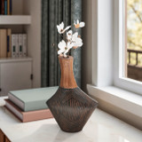 EV20943-02#12"kenai Large Wood And Metal Vase