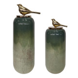 EV21169#S/2 18/22"finch Glass Bottles W/bird Metal Top,grn