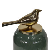 EV21169#S/2 18/22"finch Glass Bottles W/bird Metal Top,grn