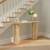 EV21781#54" Canape Travertine Stone Console Table