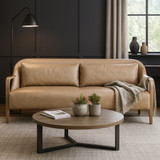 EV22010#87" Krestlin Taupe Top Grain Leather And Wood Sofa