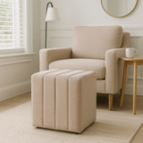 EV22089#19" Halofax Tan Suede Ottoman Stool