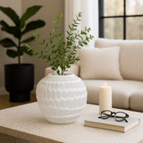 EV22273-01#12" Warwick Small White Carved Glass Vase