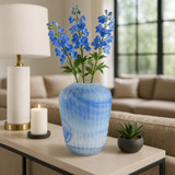 EV22274-02#13" Warwick Large Blue Carved Glass Vase