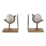 EV22287#S/2 11" Henrico Marble Globe Bookends, Gold