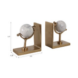 EV22287#S/2 11" Henrico Marble Globe Bookends, Gold