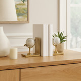 EV22287#S/2 11" Henrico Marble Globe Bookends, Gold