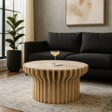 EV22735-02#30" Grenoble Wood And Travertine Coffee Table, Whi