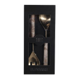 EV23522-01#S/2 11" Seville Beige Marble Salad Utensil Set 