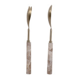 EV23522-01#S/2 11" Seville Beige Marble Salad Utensil Set 