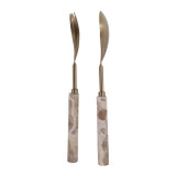EV23522-01#S/2 11" Seville Beige Marble Salad Utensil Set 