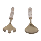 EV23522-01#S/2 11" Seville Beige Marble Salad Utensil Set 