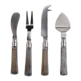 EV23529#S/4 7" Shreve Black Luster Glass Cheese Knife Set 