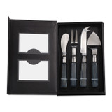 EV23529#S/4 7" Shreve Black Luster Glass Cheese Knife Set 