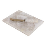 EV23543#S/2 8x6" Sylvania White Quartz Cheeseboard And Kni