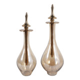 EV23567-01#S/2 16"/18" Waverly Glass Bottles W/metal Stoppers