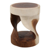 EV23628#Hilsan Carved Wood Stool Accent Table